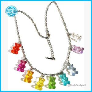 Y2K Rainbow Bead Necklace Adjustable Length Hypoallergenic Resin Drippy Style